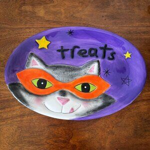 Fitz and Floyd Halloween "Treats" Cat Plate Oval Snack Candy Dish Decor Vintage